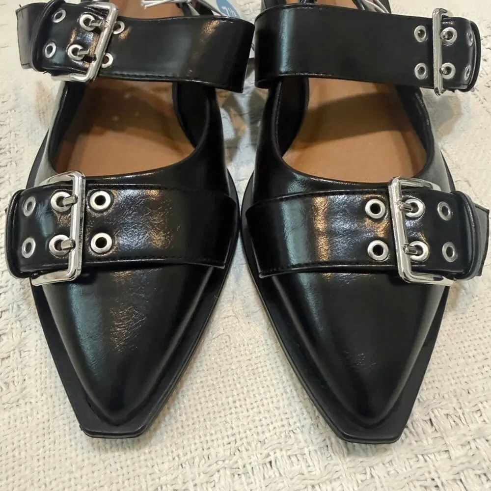 Wild Fable 7.5 Peyton pointed toe double buckle slingbacks 3630